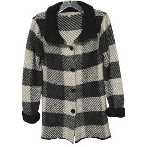 Maryline Italy Womens Plaid‎ Knit Sweater Coat Big Buttons Mohair Wool Artsy S